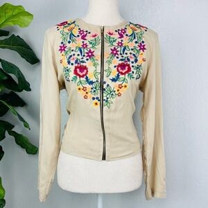 Pray Floral Boho Light Weight Zipper Jacket Blouse